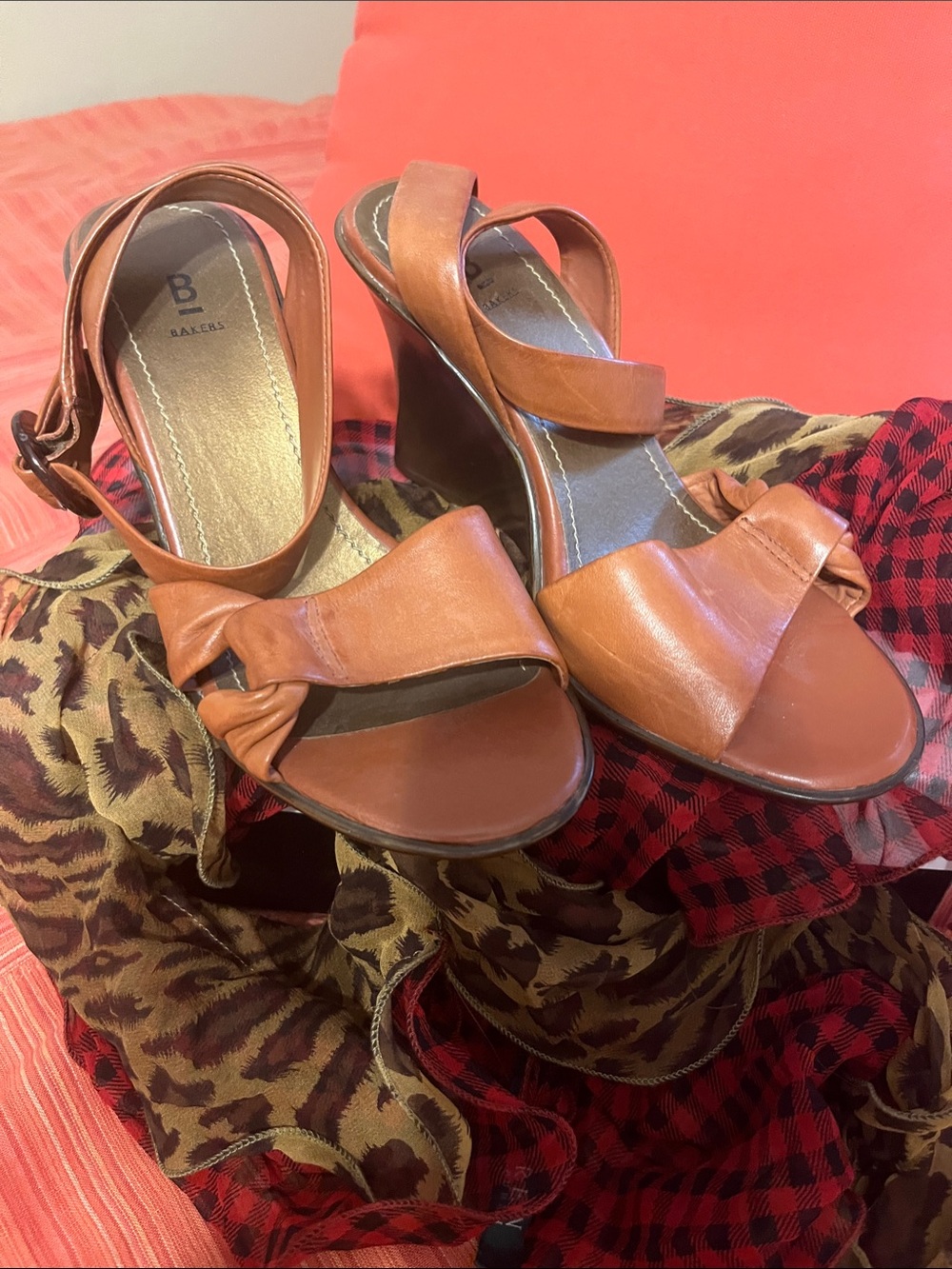 Aldo Tan Leather Knot Front Wedge Sandals